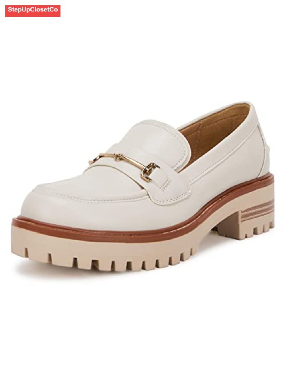 Platform Chunky Heel Loafers Slip On Faux Leather Lug Sole